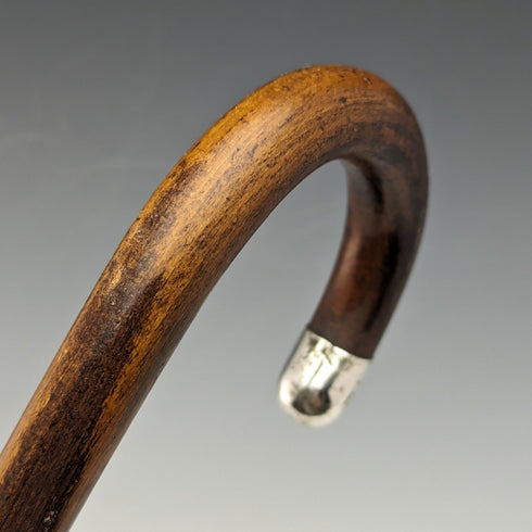 1919 British Antique Lightweight Men's Walking Stick Sterling Silver Decoration Brown Shaft 90cm